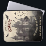 Gothic Castle Dark Romantic Dracula Themed Laptop Sleeve<br><div class="desc">Gothic Dracula and Victorian Castle Laptop Sleeve | Dark and Romantic Discover sophistication in the shadows with the Gothic Dracula and Victorian Castle Laptop Sleeve. This personalised electronic bag, inspired by Bram Stoker's classic "Dracula, " features the iconic Dracula's castle and a haunting quote: "Listen to them, the children of...</div>