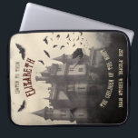 Gothic Castle Dark Romantic Dracula Themed Laptop Sleeve<br><div class="desc">Gothic Dracula and Victorian Castle Laptop Sleeve | Dark and Romantic Discover sophistication in the shadows with the Gothic Dracula and Victorian Castle Laptop Sleeve. This personalised electronic bag, inspired by Bram Stoker's classic "Dracula, " features the iconic Dracula's castle and a haunting quote: "Listen to them, the children of...</div>