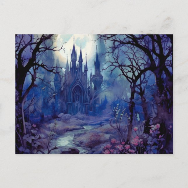 Gothic Castle Full Moon in the Forest Halloween Holiday Postcard (Front)