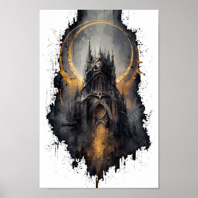 Gothic Castle Golden Moon Wall Art (Front)