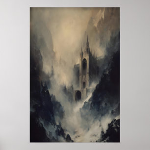 Gothic Castle In Fog, Victorian Snowy Winter Poster