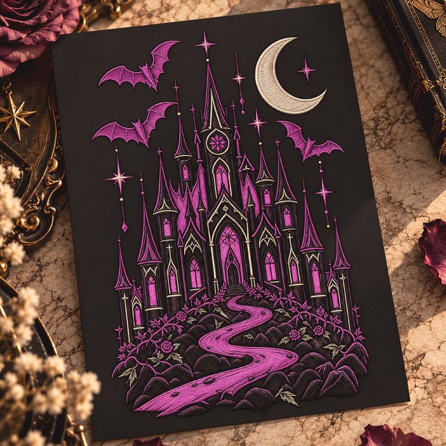 Gothic Castle Purple Moon Bats Postcard (Creator Uploaded)