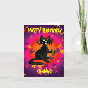 Gothic Cat Birthday Card Personalised