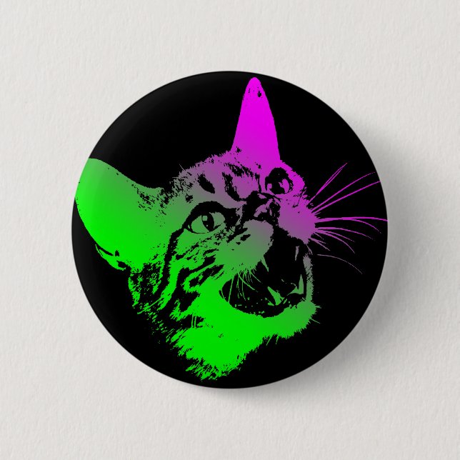 Gothic Cat Feral Evil Scary Growl Fangs 6 Cm Round Badge (Front)