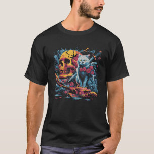 Gothic Cat Roses Fantasy Skull Dark Art Enthusiast T-Shirt