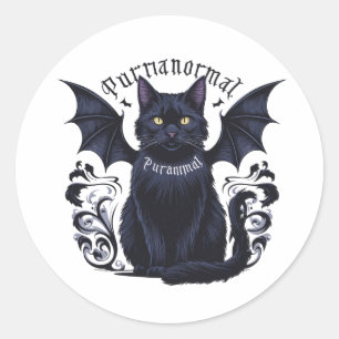 Gothic Cat with Bat Wings Classic Round Sticker