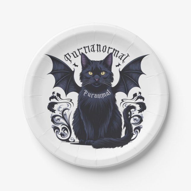 Gothic Cat with Bat Wings Paper Plate (Front)
