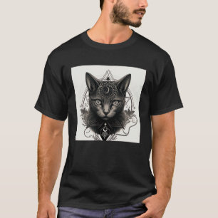 Gothic Cat with Wiccan and Occult Symbols T-Shirt