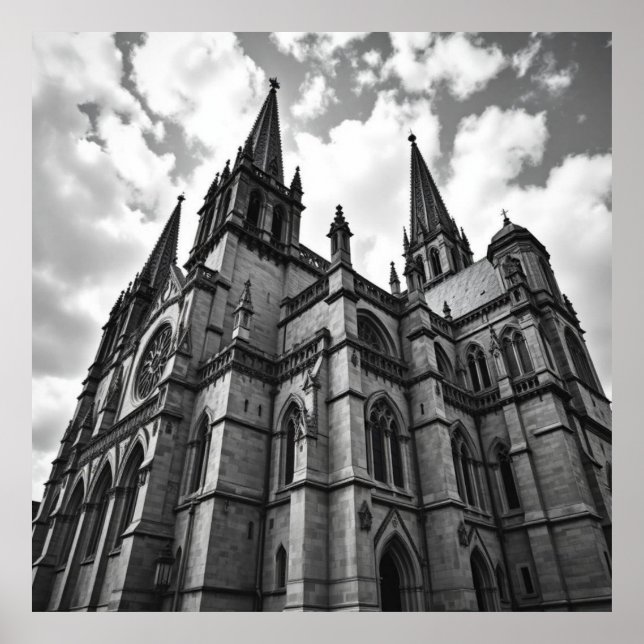 Gothic Cathedral – A Majestic Charcoal Masterpiece Poster (Front)