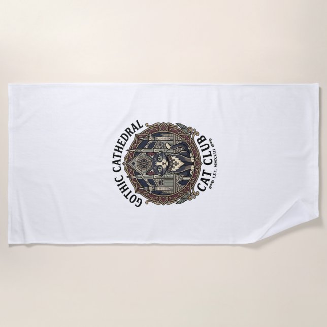 Gothic Cathedral Cat Cat Graphic Tee Art - Gothic  Beach Towel (Front)