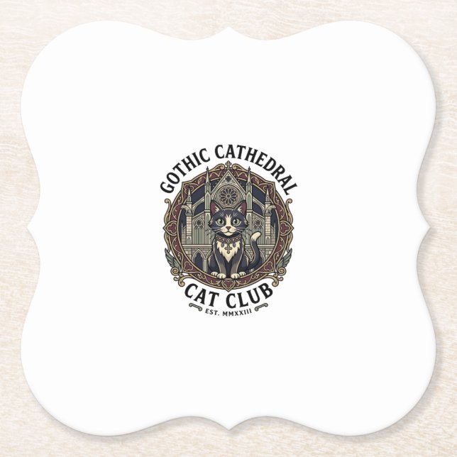 Gothic Cathedral Cat Cat Graphic Tee Art - Gothic  Paper Coaster (Front)