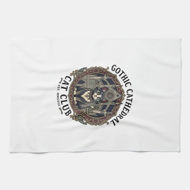 Gothic Cathedral Cat Cat Graphic Tee Art - Gothic  Tea Towel (Horizontal)