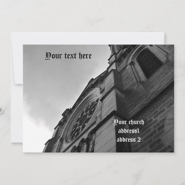 Gothic cathedral in black and white invitation (Front)
