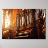 Gothic Cathedral Pipe Organ with Warm Sunlight