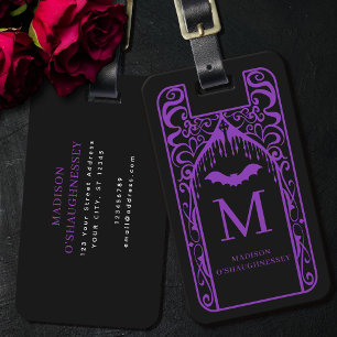 Gothic Cathedral Purple Black Vampire Monogram Luggage Tag