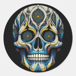 Gothic Cathedral Skull Classic Round Sticker