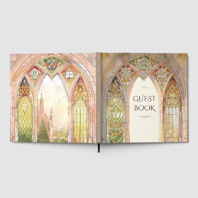 Gothic Cathedral Stained Glass Wedding Guest Book (Full)