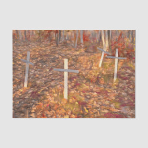 Gothic Cemetery Crosses Autumn Leaves Sketch Art Tissue Paper