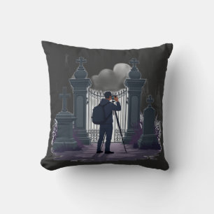 Gothic Cemetery Gate Silhouette Cushion