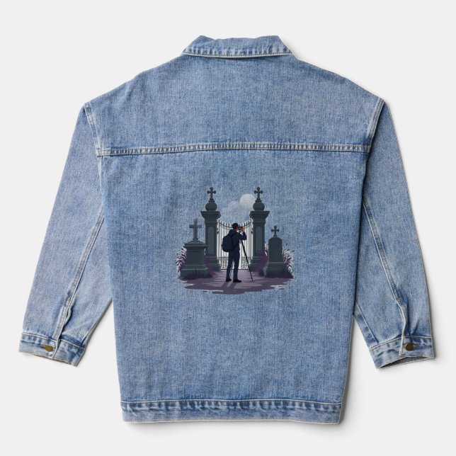 Gothic Cemetery Gate Silhouette Denim Jacket (Back)