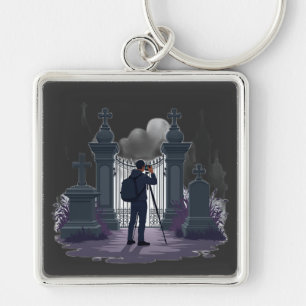 Gothic Cemetery Gate Silhouette Key Ring