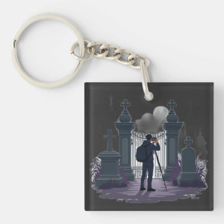 Gothic Cemetery Gate Silhouette Key Ring