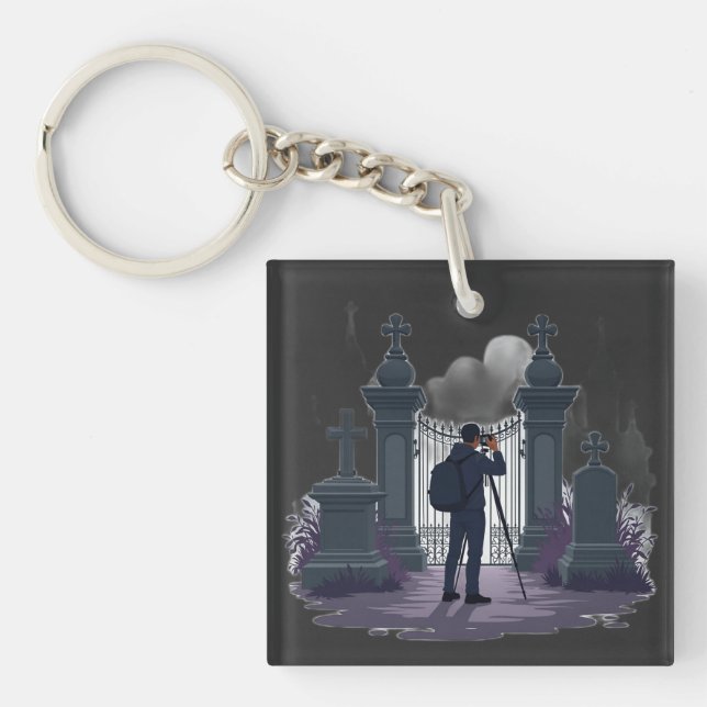 Gothic Cemetery Gate Silhouette Key Ring (Front)