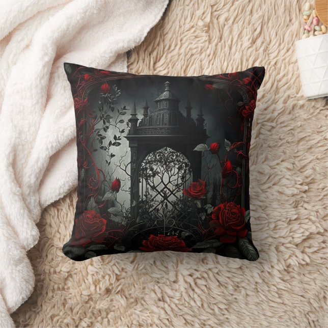 Gothic Cemetery Rose Garden with Red and Black Cushion (Blanket)