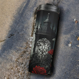Gothic Cemetery Rose Garden with Red and Black Thermal Tumbler