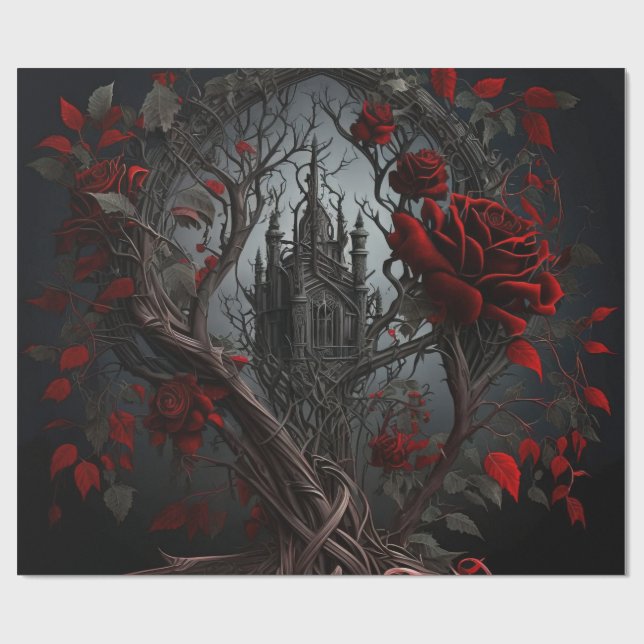 Gothic Cemetery Rose Garden Wrapping Paper (Flat)