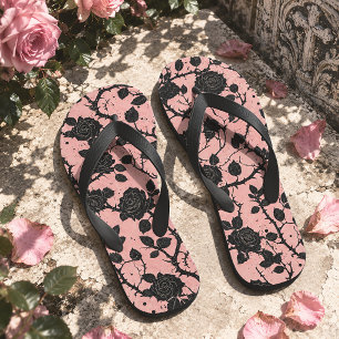 Gothic Cemetery Roses Pink & Black Jandals