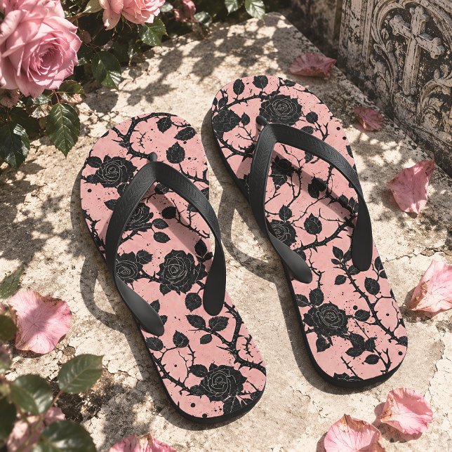 Gothic Cemetery Roses Pink & Black Jandals (Creator Uploaded)