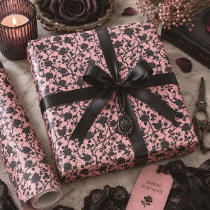 Gothic Cemetery Roses Pink & Black Wrapping Paper