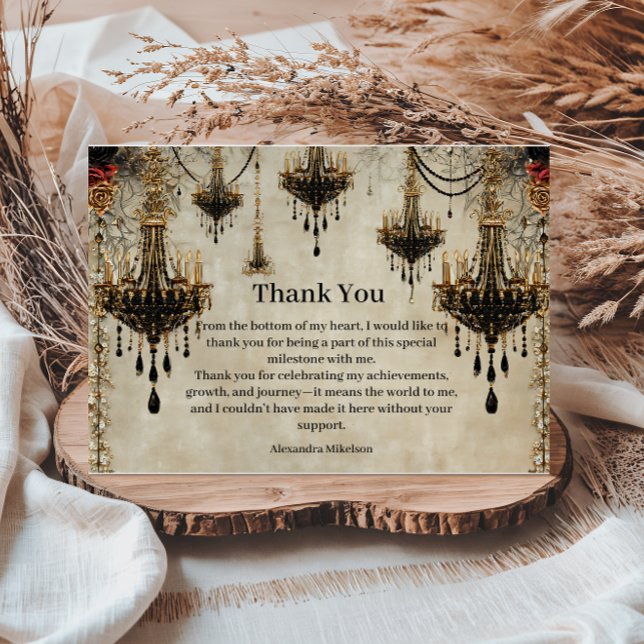 Gothic Chandelier Roses Birthday Thank You Card (Creator Uploaded)