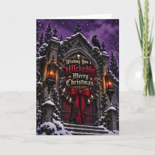 Gothic Chapel Door with Black Rose Wreath and Rave Holiday Card