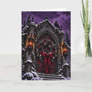 Gothic Chapel Door with Black Rose Wreath and Rave Holiday Card