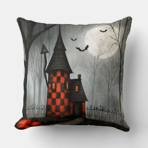 Gothic Chequerboard Halloween Tower Cushion