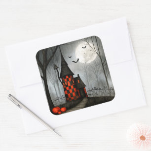 Gothic Chequerboard Halloween Tower Square Sticker