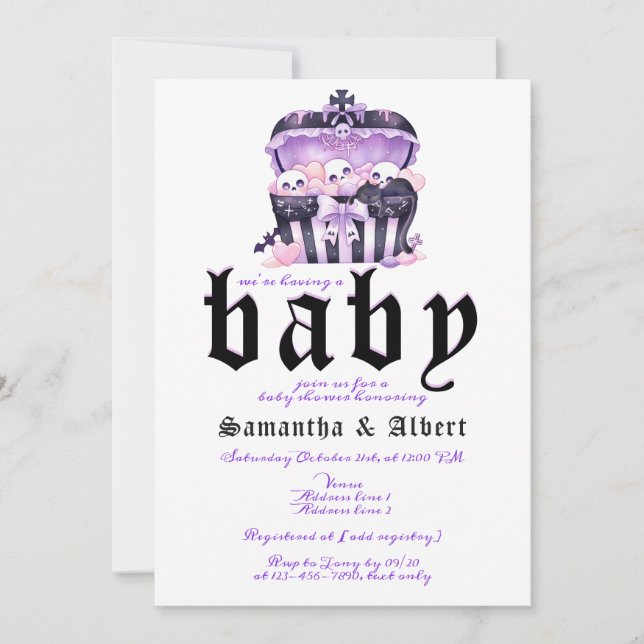 Gothic Chest Skull Halloween Goth Baby Shower Invitation (Front)