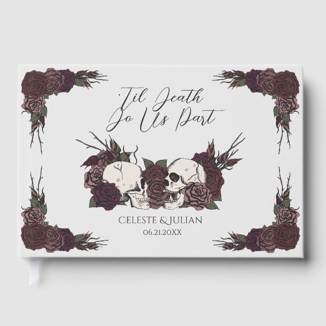 Gothic Chic Til Death Skulls & Roses Guest Book (Front)