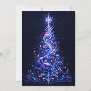 Gothic Christmas Black Glowing Blue Purple Tree Holiday Card