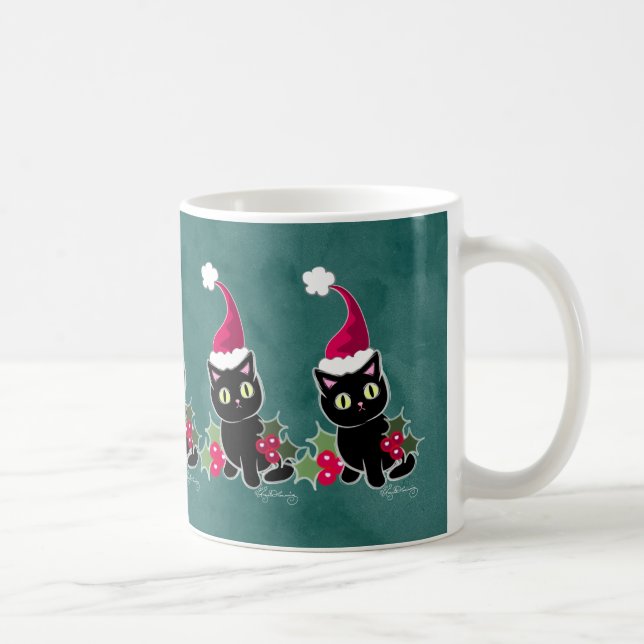 Gothic Christmas Cat Green Coffee Mug (Right)