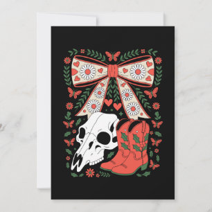 Gothic Christmas Cowboy Boots Skull Bow Holly Xmas Invitation