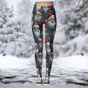 Gothic Christmas Dark Skulls Santa Hats Gothmas Leggings