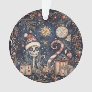 Gothic Christmas Festive Spooky Skull  Ornament