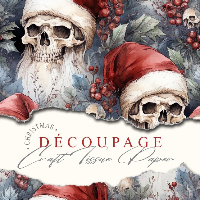 Gothic Christmas Holiday Skulls in Red Santa Hats Tissue Paper (Get creative this Christmas with this gothic Santa in Christmas hats.)