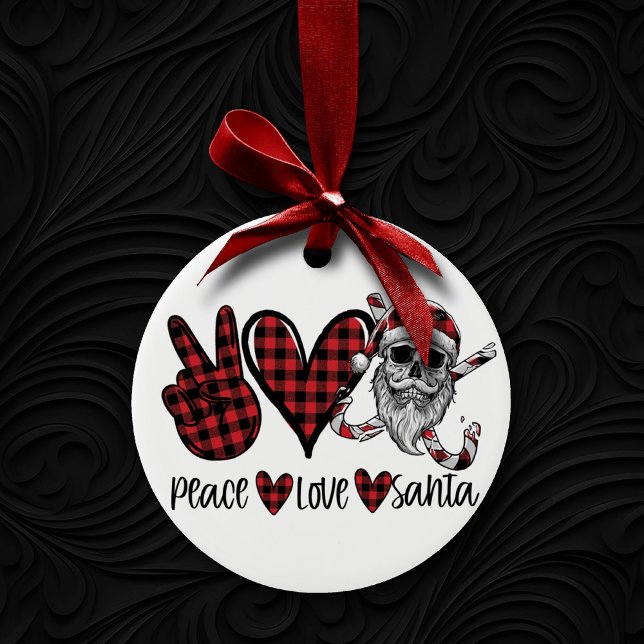 Gothic Christmas | Peace Love and Santa Skull Ceramic Tree Decoration (Creator Uploaded)