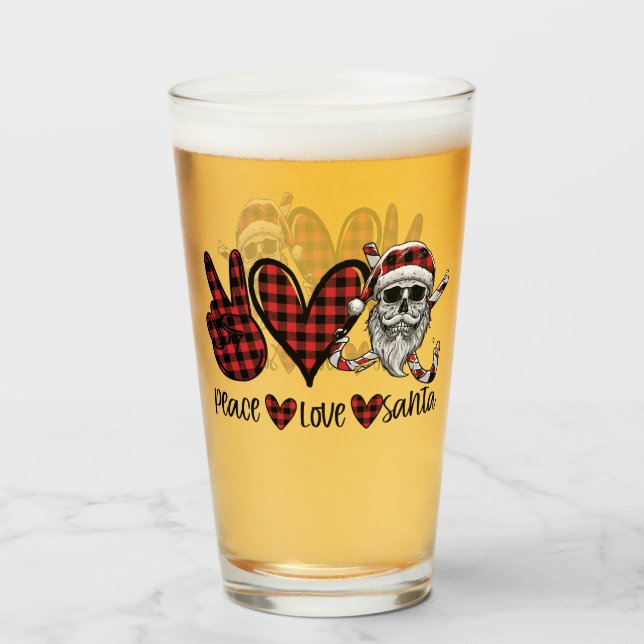 Gothic Christmas | Peace Love and Santa Skull Glass (Front Filled)