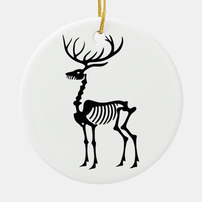 Gothic Christmas reindeer skeleton Ceramic Tree Decoration (Front)