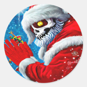 Gothic Christmas Santa Claus Skeleton Monster Art Classic Round Sticker